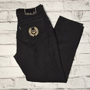MCM Jeans de Luxe Black Denim Straight Leg Italy Gold Crest | 28